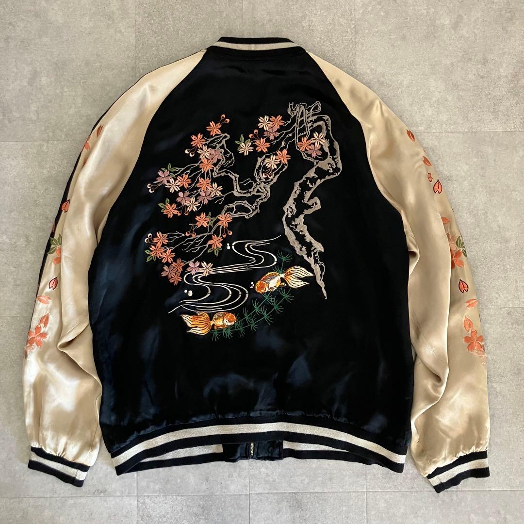 百花繚乱 和柄 刺繍 リバーシブル レーヨン スカジャン/L