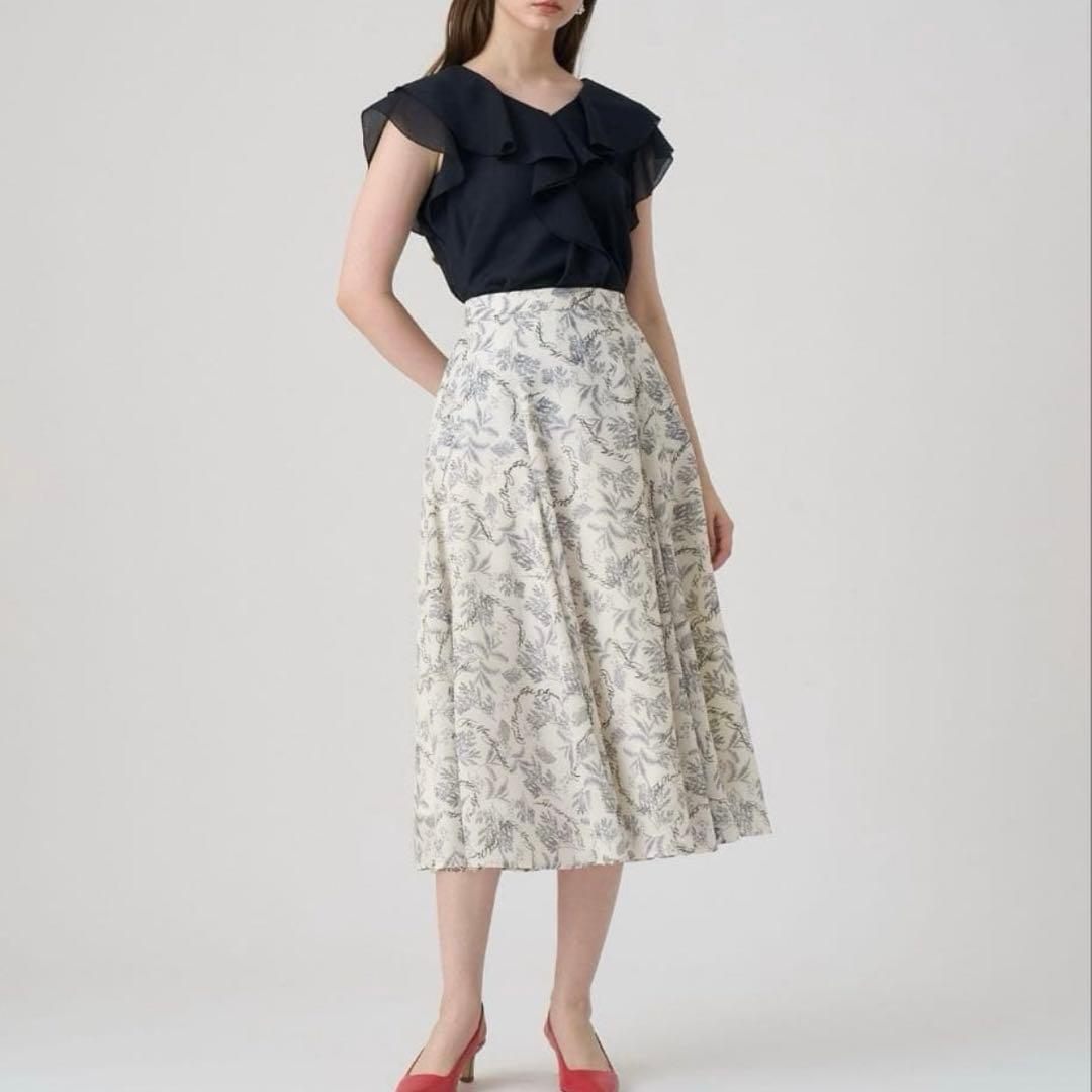 ANAYI アナイ リーフカリグラフィープリントマチフレアスカート