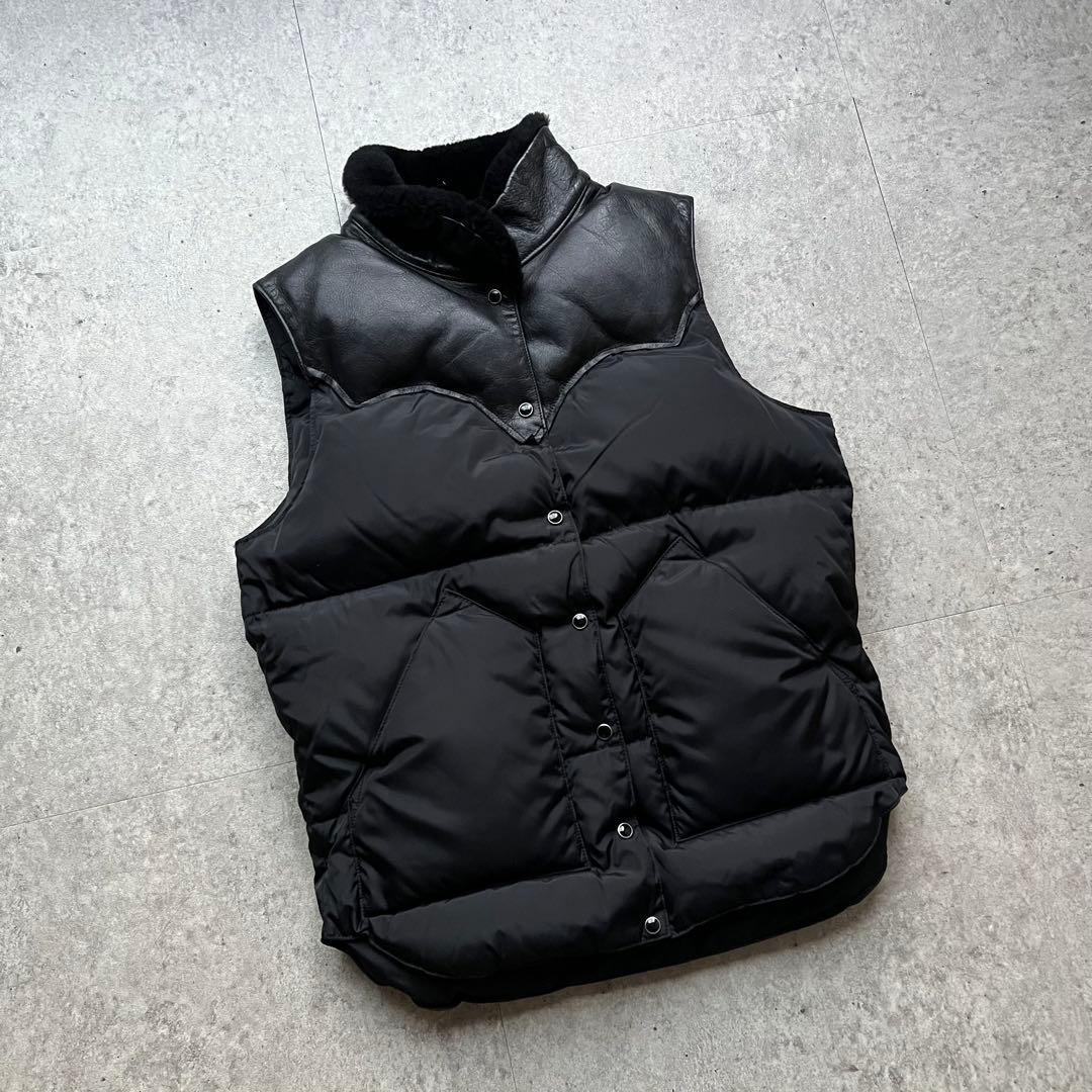 タ*埜様 ロッキーマウンテン グースダウンベスト レザー 黒 ウェスタンヨーク