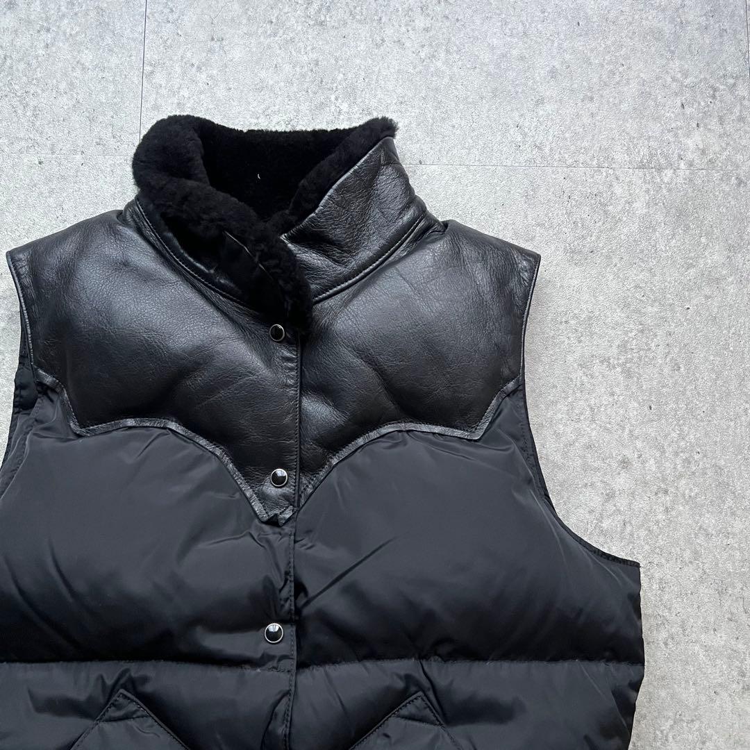 タ*埜様 ロッキーマウンテン グースダウンベスト レザー 黒 ウェスタンヨーク
