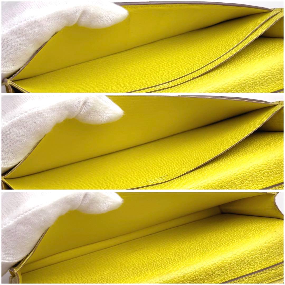 HERMES べアン スフレ 二つ折り 長財布 ネイビー 紺 イエロー 黄色 青