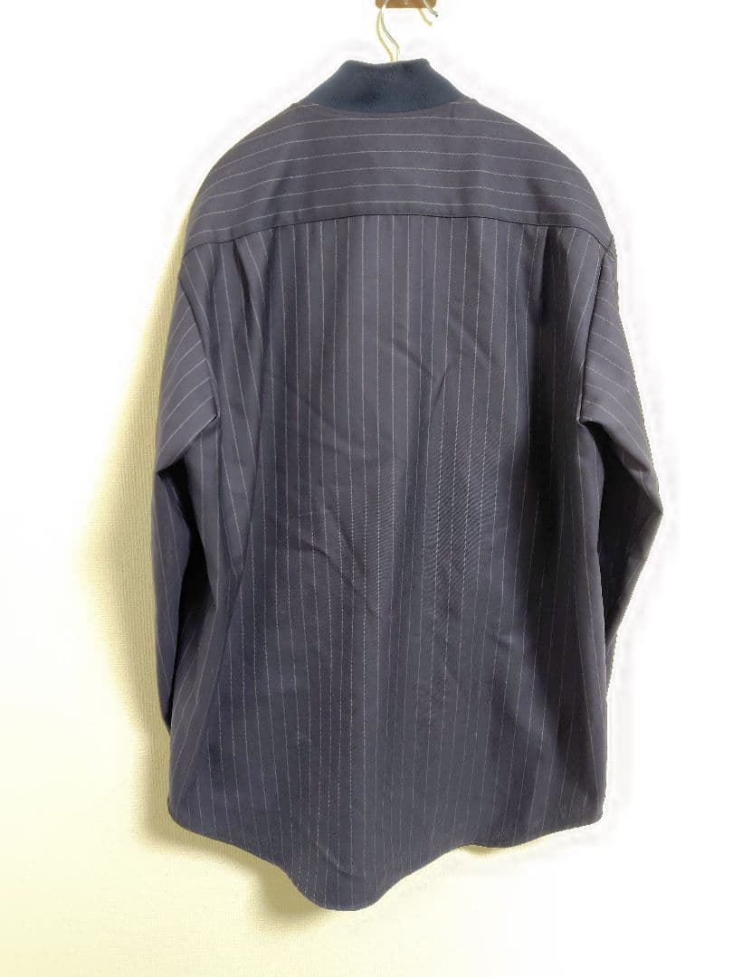 Ujoh ウジョー　ウール　ストライプシャツ　ネイビー　２　ブルゾン　長袖