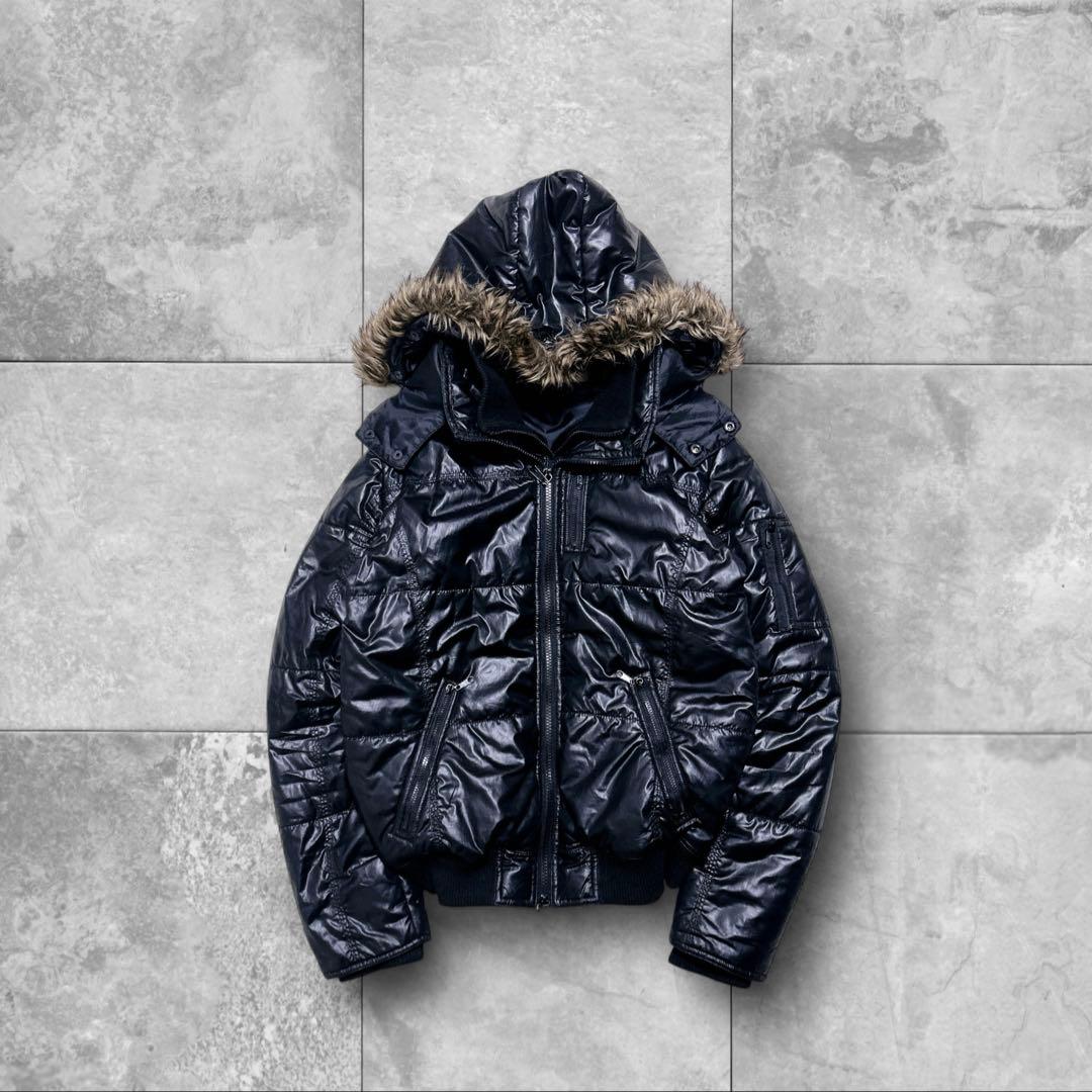 激シブ! 00s y2k 3way ファー パフジャケット 短丈 L 平成