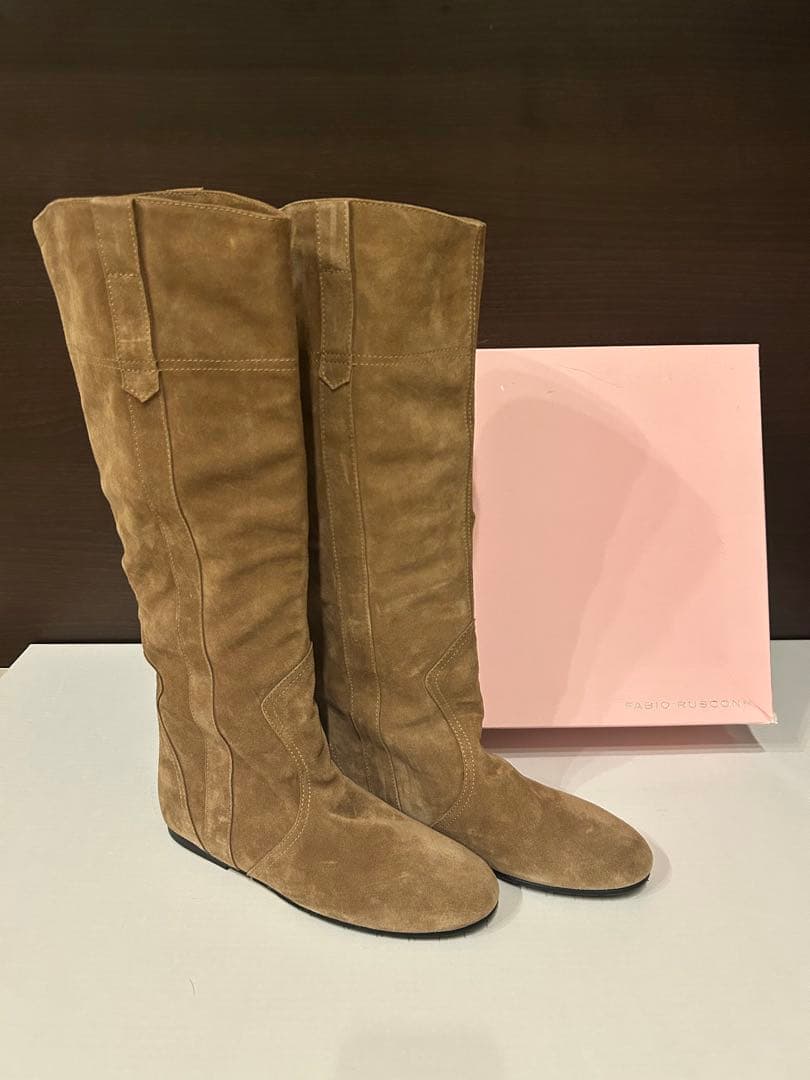 新品 ファビオルスコーニ 38 FABIO RUSCONI キャメルロングブーツ