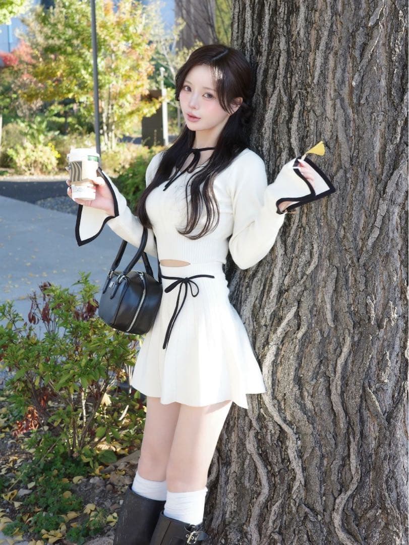 ダーリッチ Darichウエストオープンリボンデザインニットミニワンピース♡