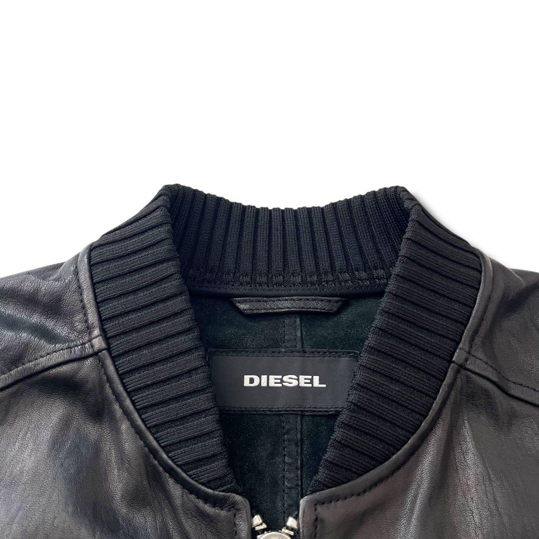 良品 DIESEL ラムレザー ボンバー ジャケット M リブ ダメージ加工