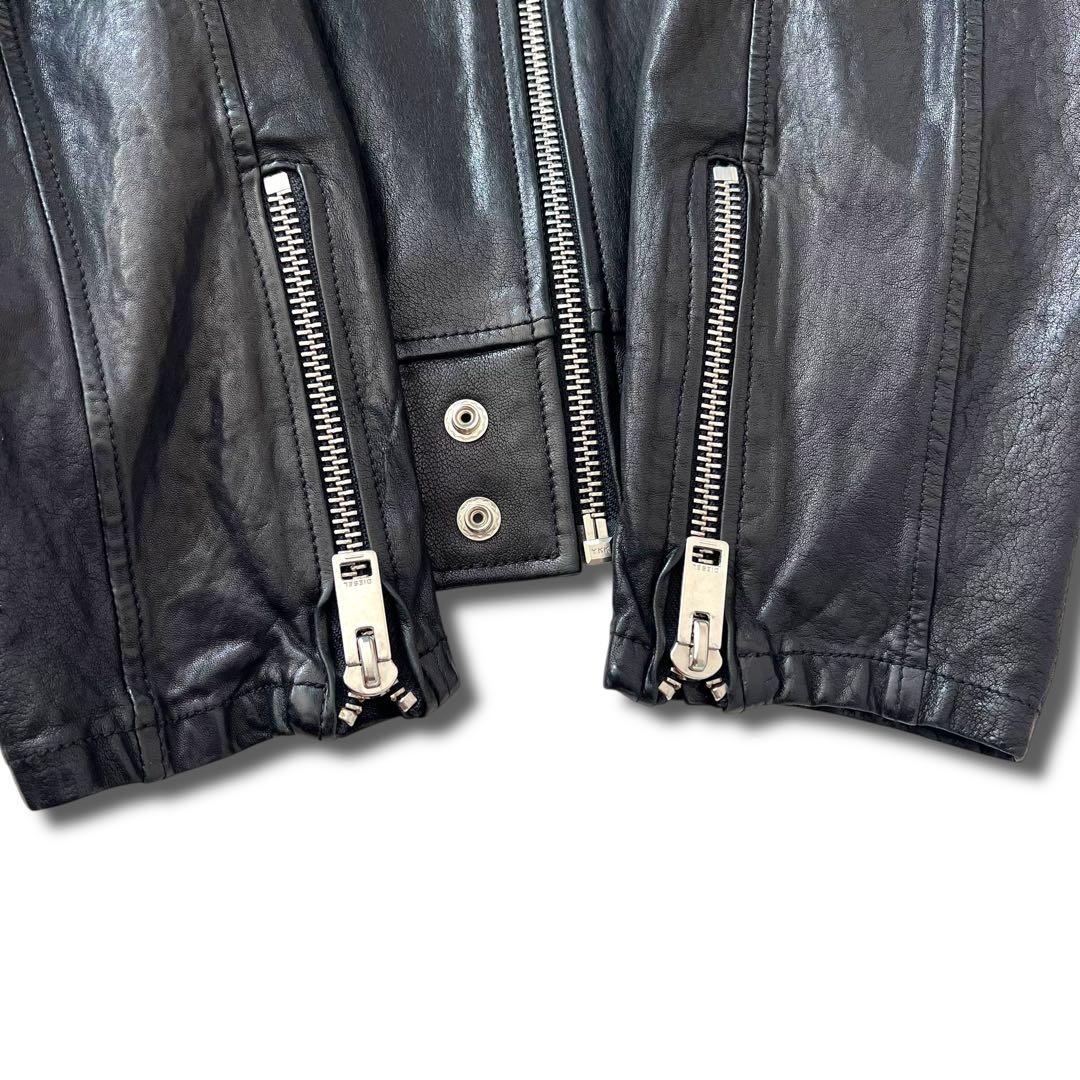 良品 DIESEL ラムレザー ボンバー ジャケット M リブ ダメージ加工