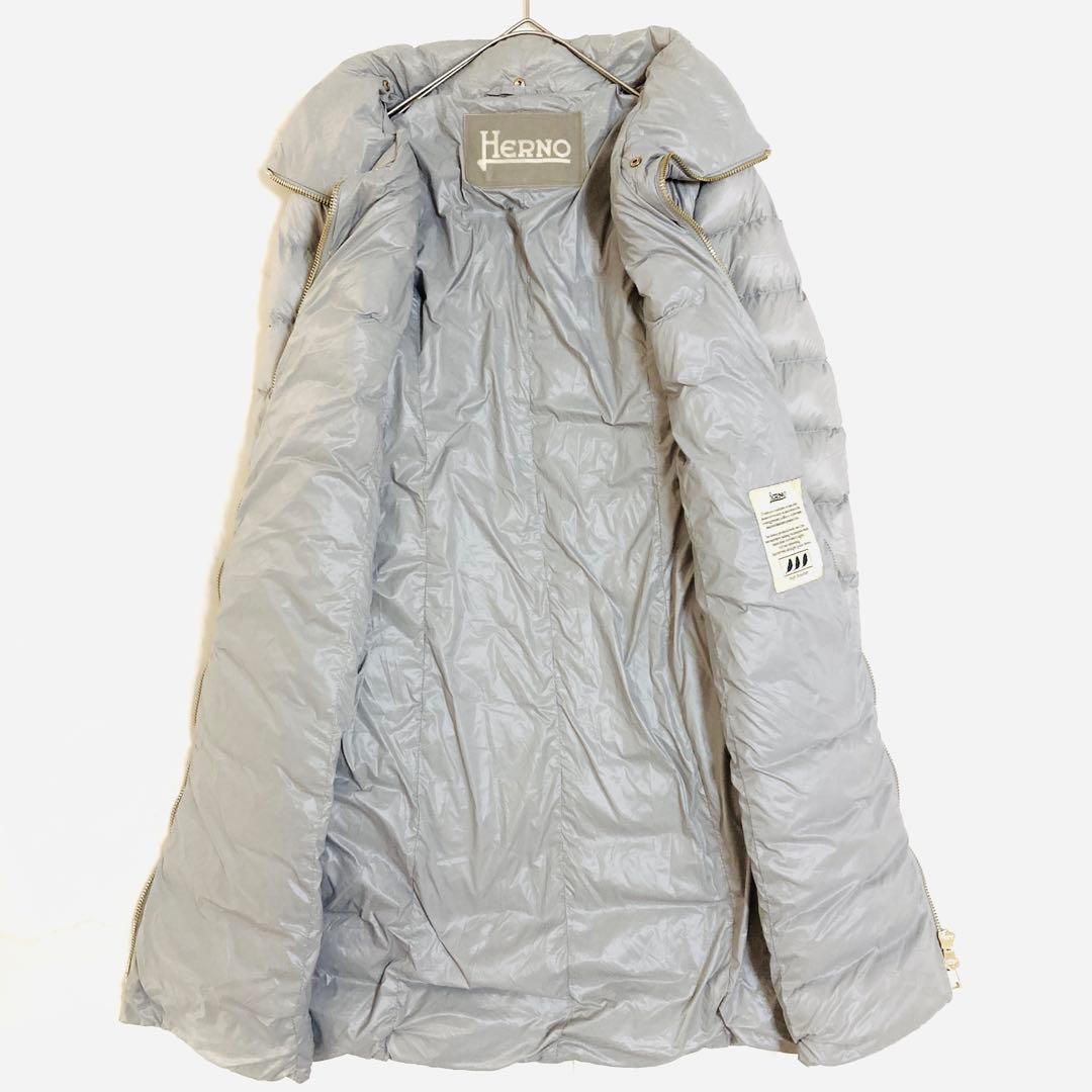 ヘルノ　ダウンコート　 Aライン　ゴールドロゴプレート　ロング丈　軽量　38