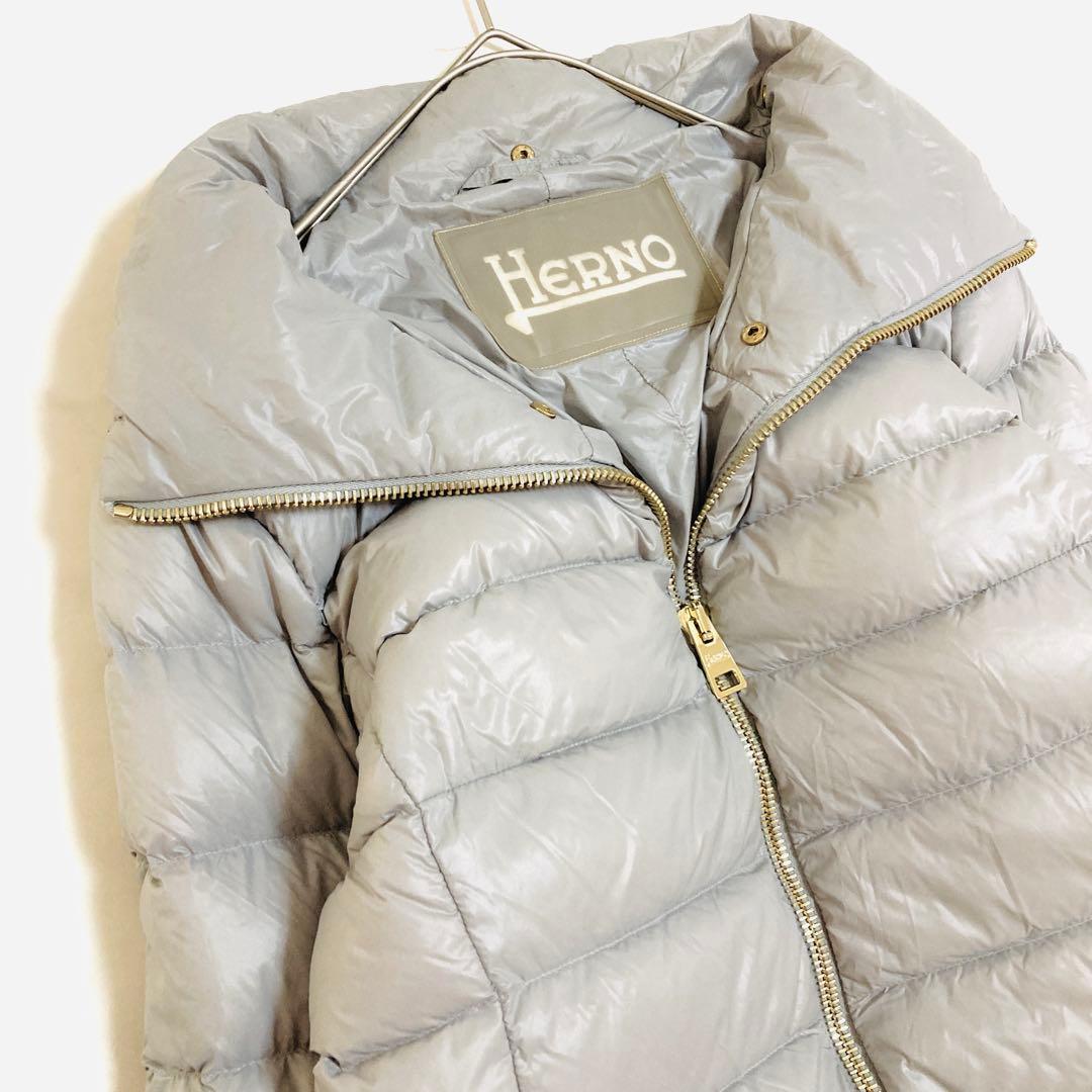 ヘルノ　ダウンコート　 Aライン　ゴールドロゴプレート　ロング丈　軽量　38