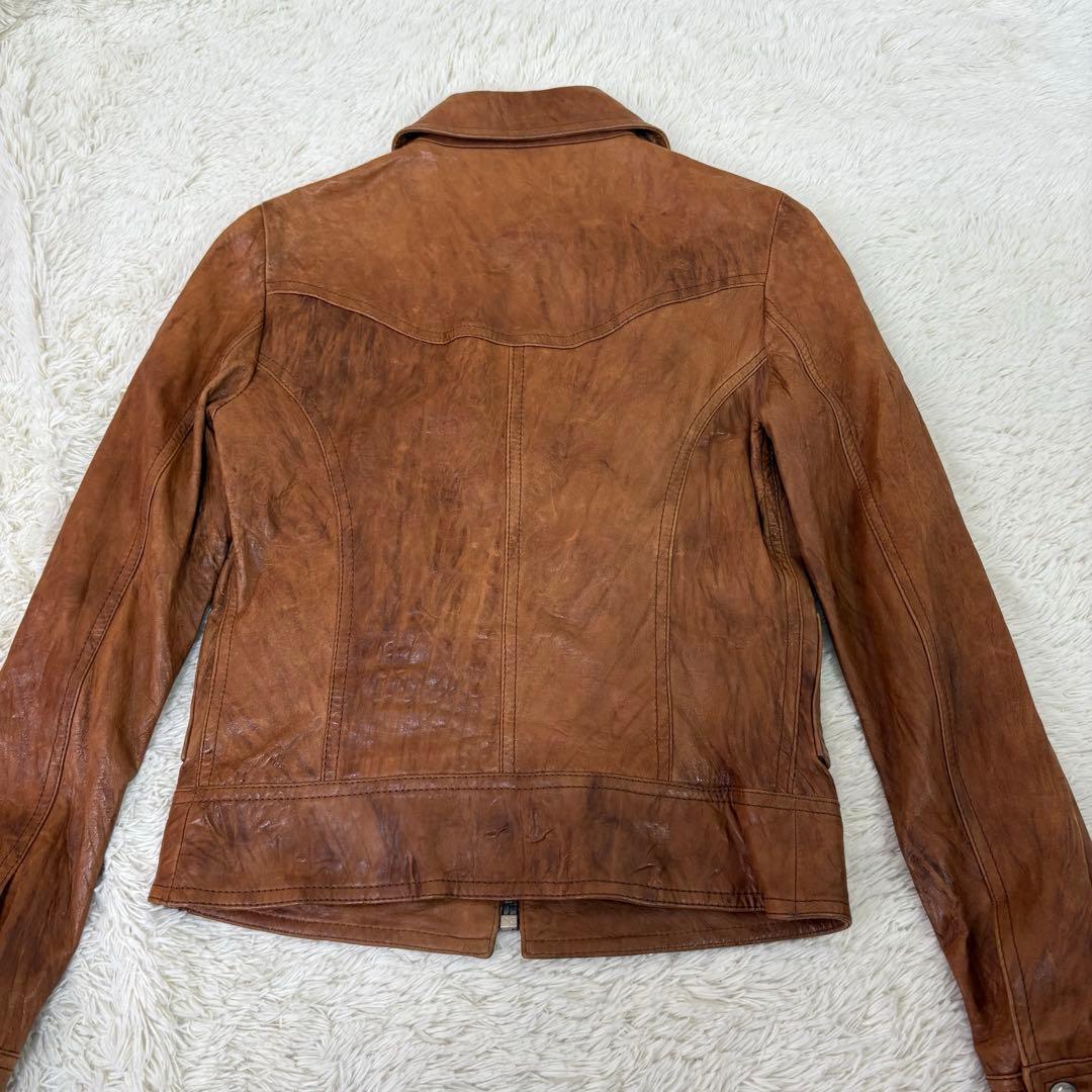 美品　ドルガバ　シングルライダースS 茶色　ラムレザー　色ムラ•シワ加工