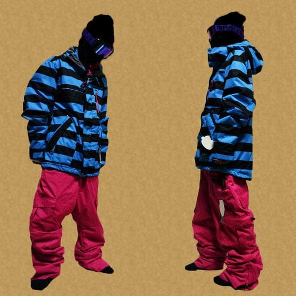 スノーボードウェア 上下セット XL 青黒 ピンクパンツ モダンアミューズメント