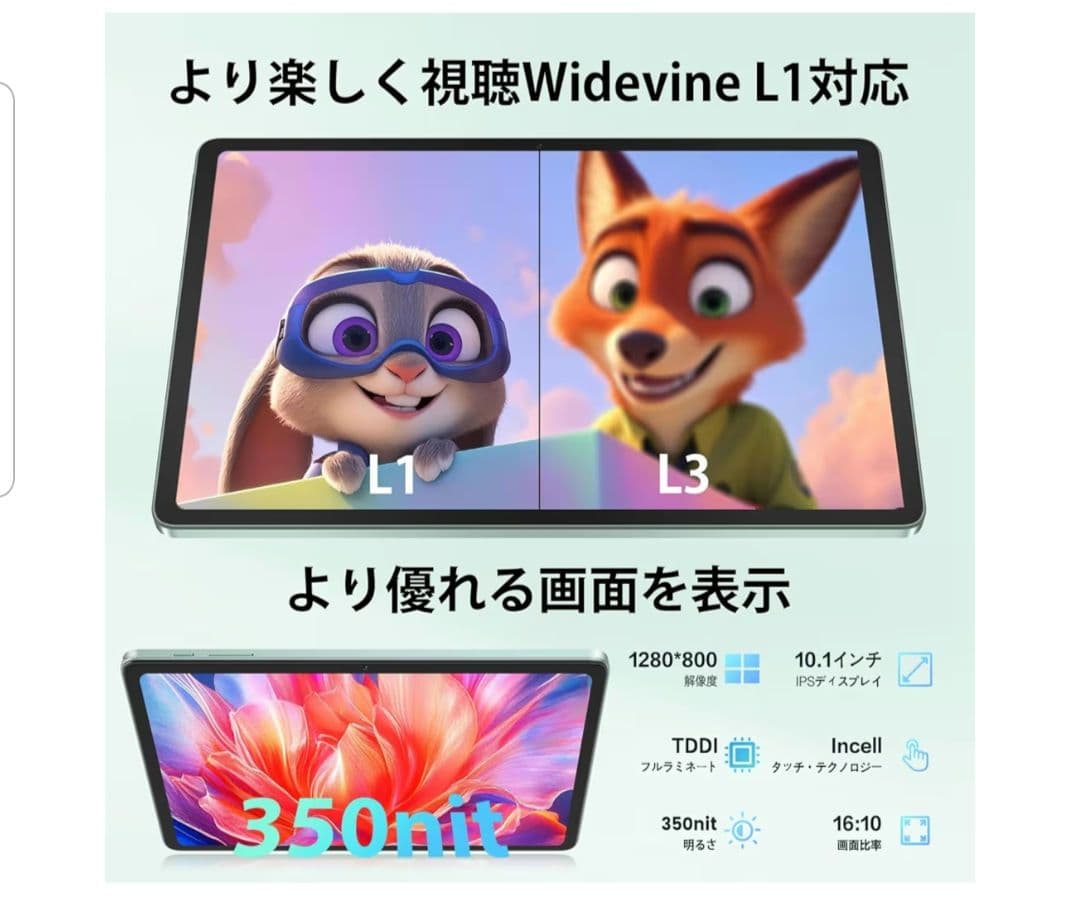 Androidタブレット 10インチ 10+128GB 8 6000mAh大電池