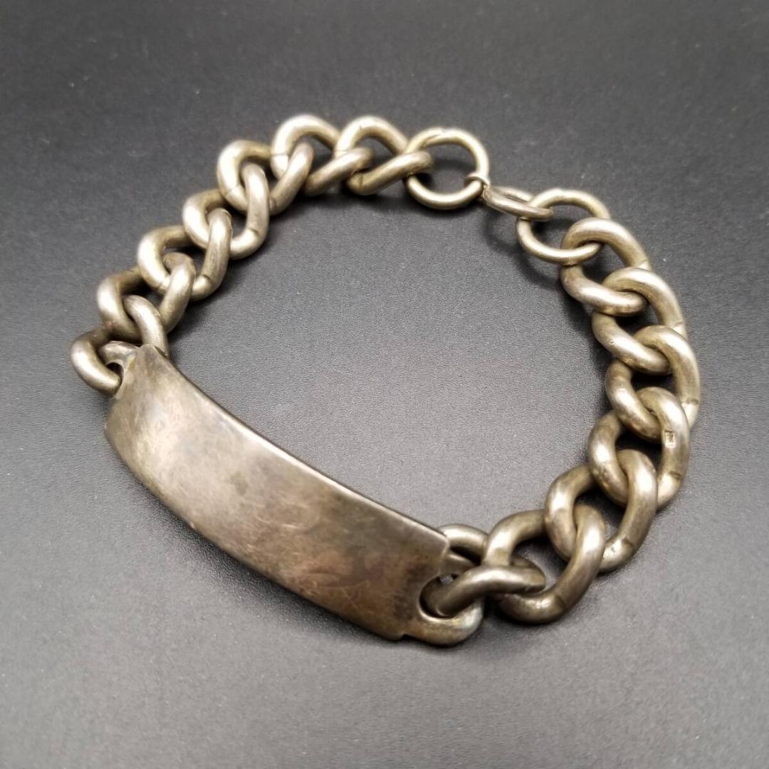 1977年 英国 ヴィンテージ IDタグ 長方形プレート 925 シルバーブレス