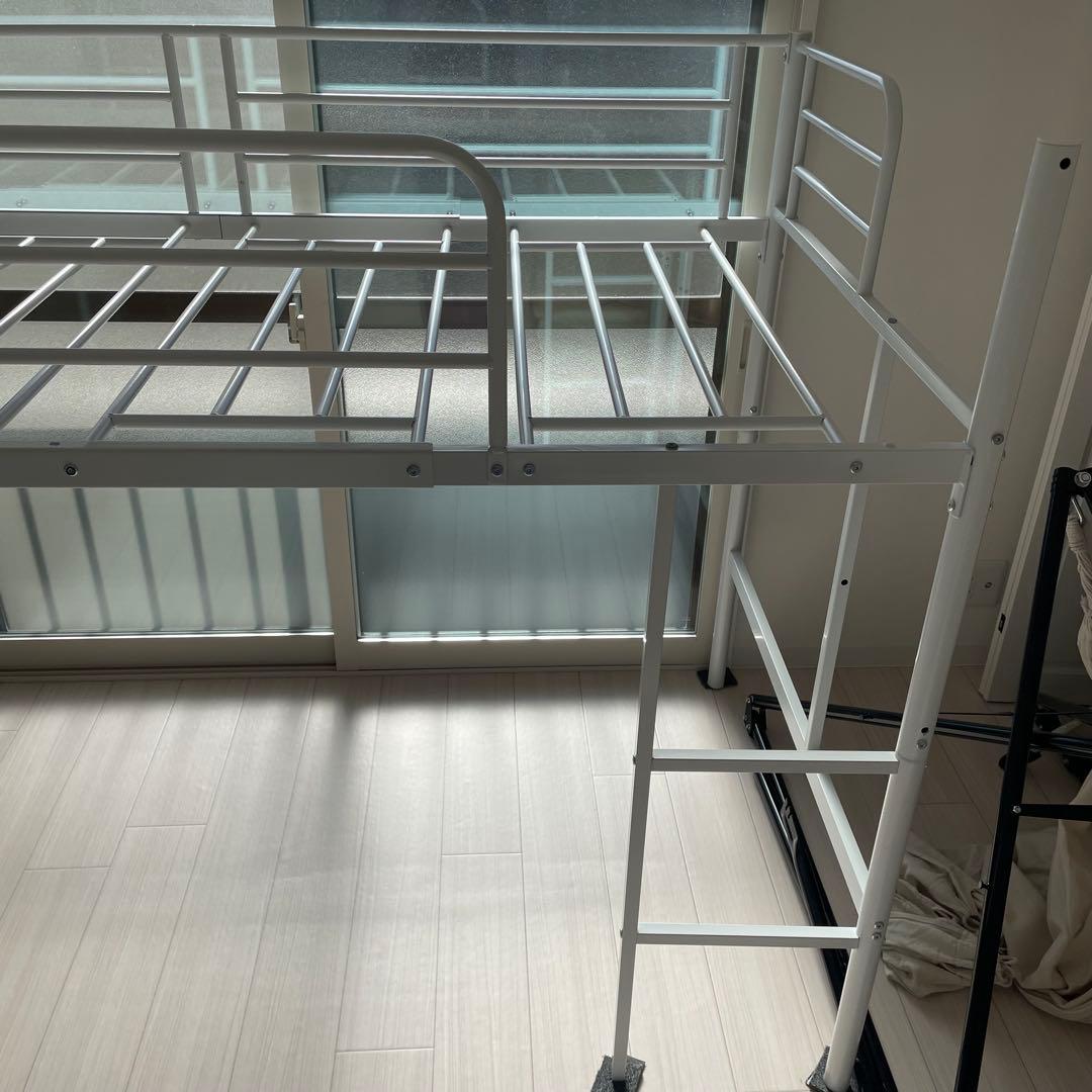 ホワイト ロフトベッド 棚付き シングルサイズ