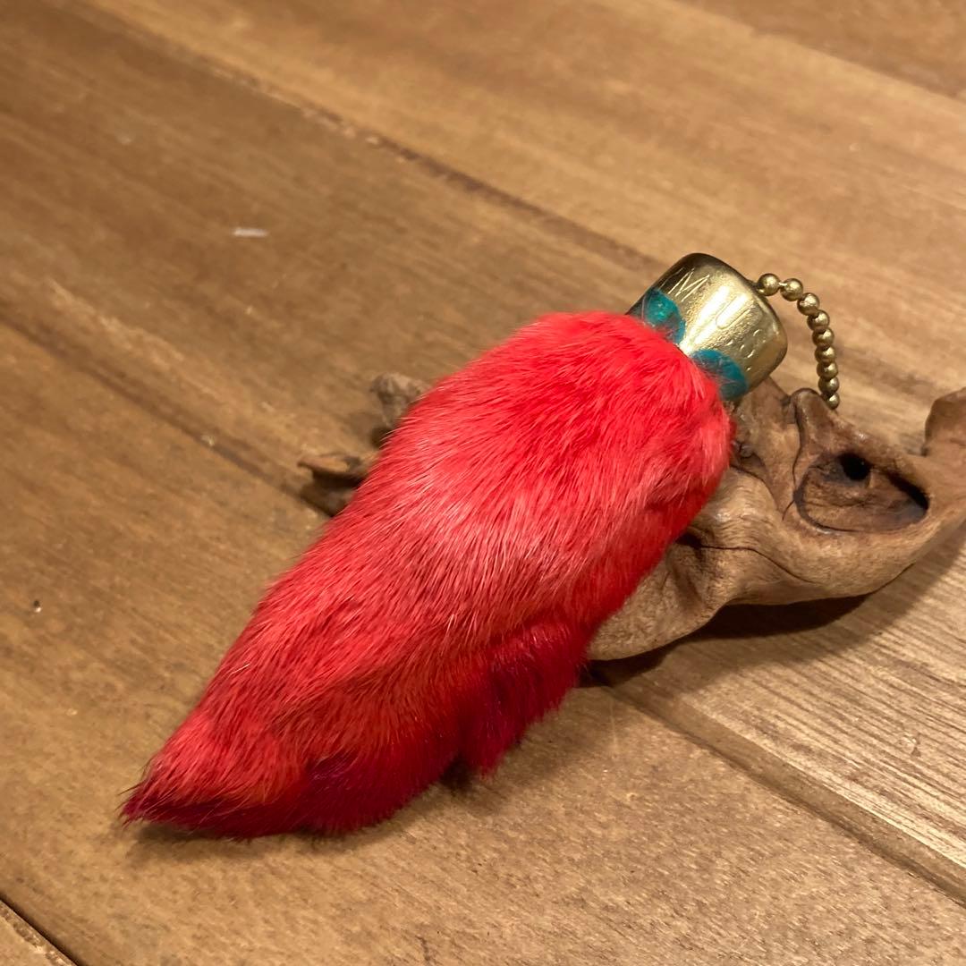 USA製 ビンテージラビットフットキーチェーン ラッキーチャーム　アメリカ　赤染