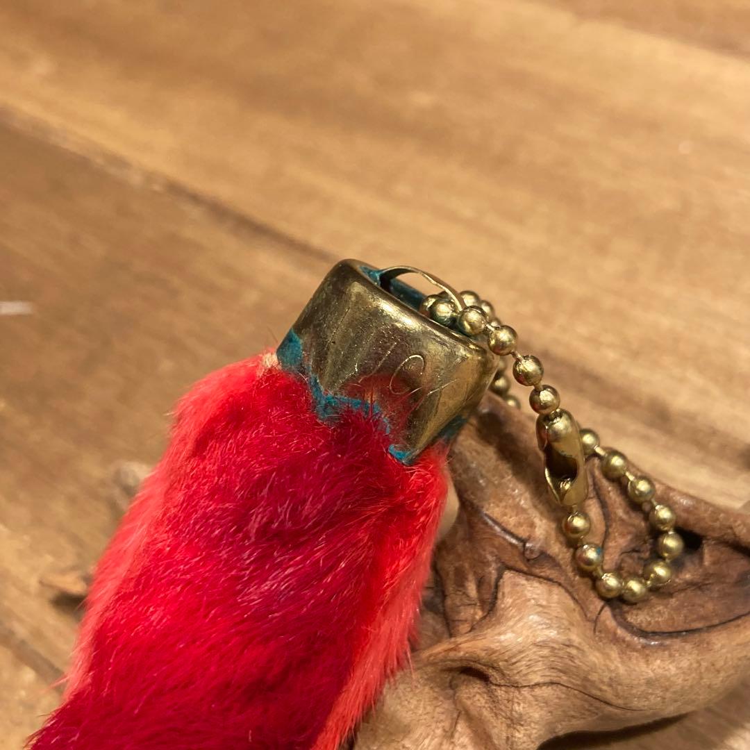 USA製 ビンテージラビットフットキーチェーン ラッキーチャーム　アメリカ　赤染