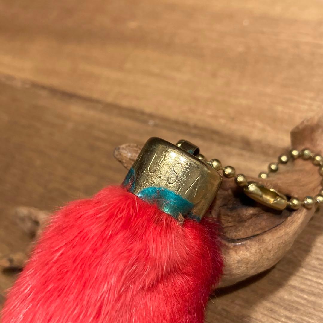 USA製 ビンテージラビットフットキーチェーン ラッキーチャーム　アメリカ　赤染