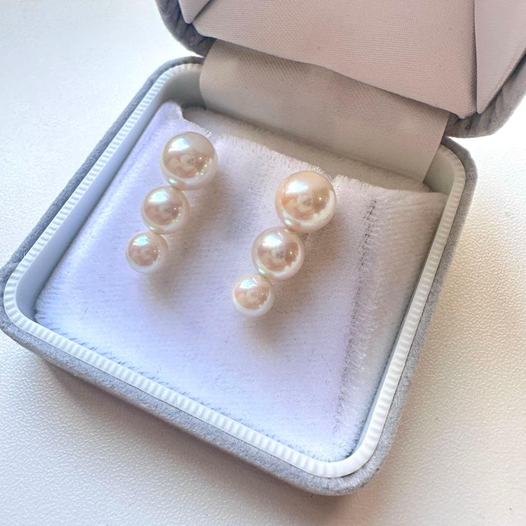 【セール価格】K10YGアコヤ真珠トリプルピアス（ホワイト）