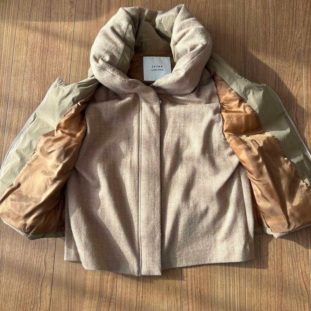 irisé ベージュ ダウンベスト フード付き
