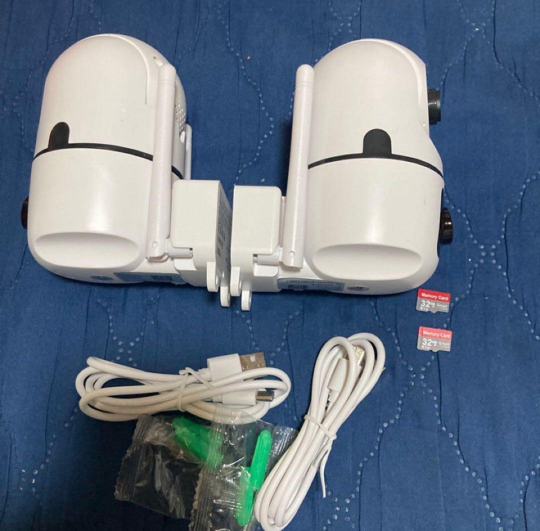 5GデュアルレンズAI自動追跡300万画素Wi-Fi防犯カメラ2台セット32GB