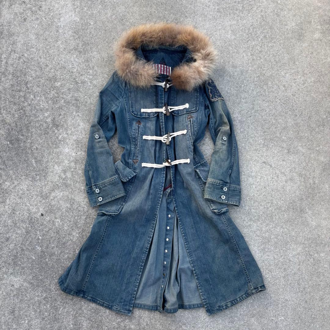 00's vintage デニムダッフルコート ロング丈 y2k グランジ
