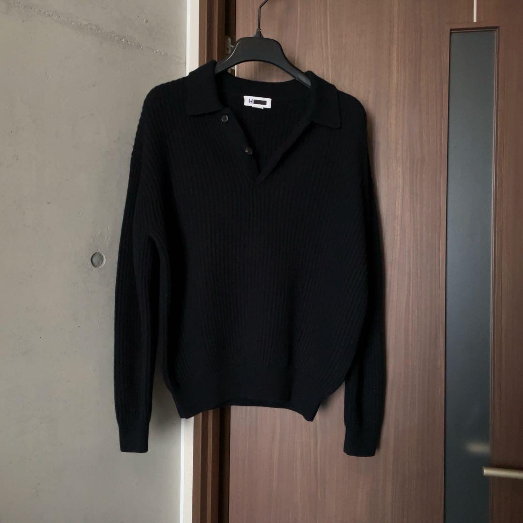 H BEAUTY&YOUTH カシミヤ混 ウール ニットポロ セーター S 黒