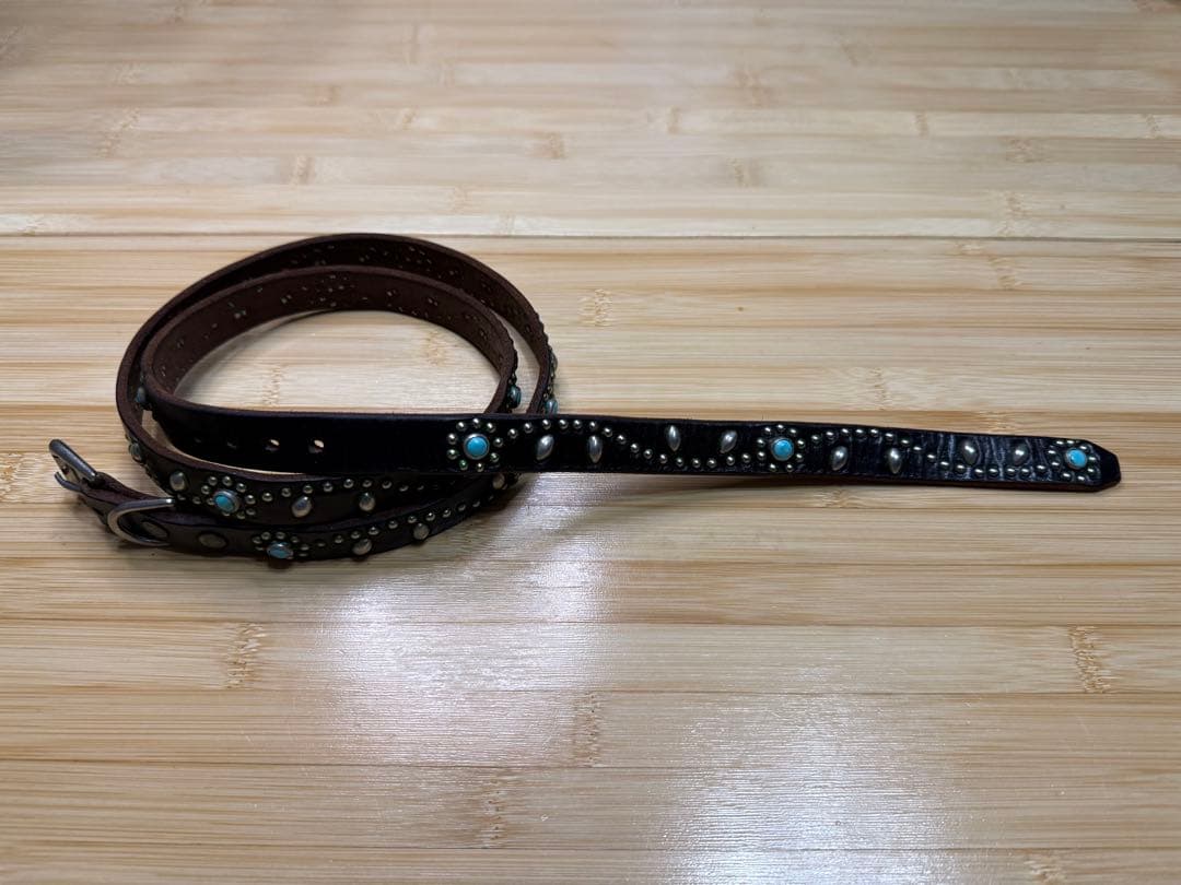 美品⭐️HTC⭐️ナローベルト⭐️フラワーターコイズ⭐️ブラックレザー(茶芯)⭐️34