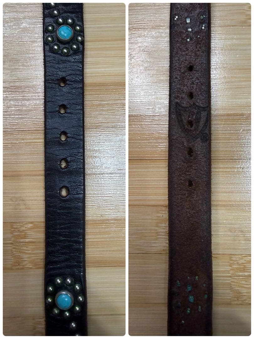 美品⭐️HTC⭐️ナローベルト⭐️フラワーターコイズ⭐️ブラックレザー(茶芯)⭐️34