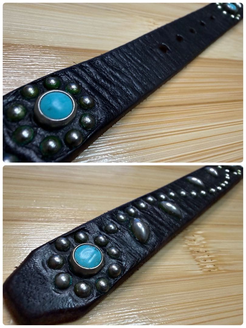 美品⭐️HTC⭐️ナローベルト⭐️フラワーターコイズ⭐️ブラックレザー(茶芯)⭐️34