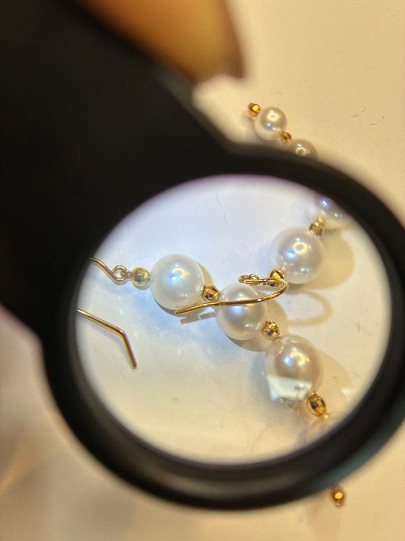 ☆chinatsu☆K18 大玉アコヤ真珠＆K18ミラーボール付ピアス
