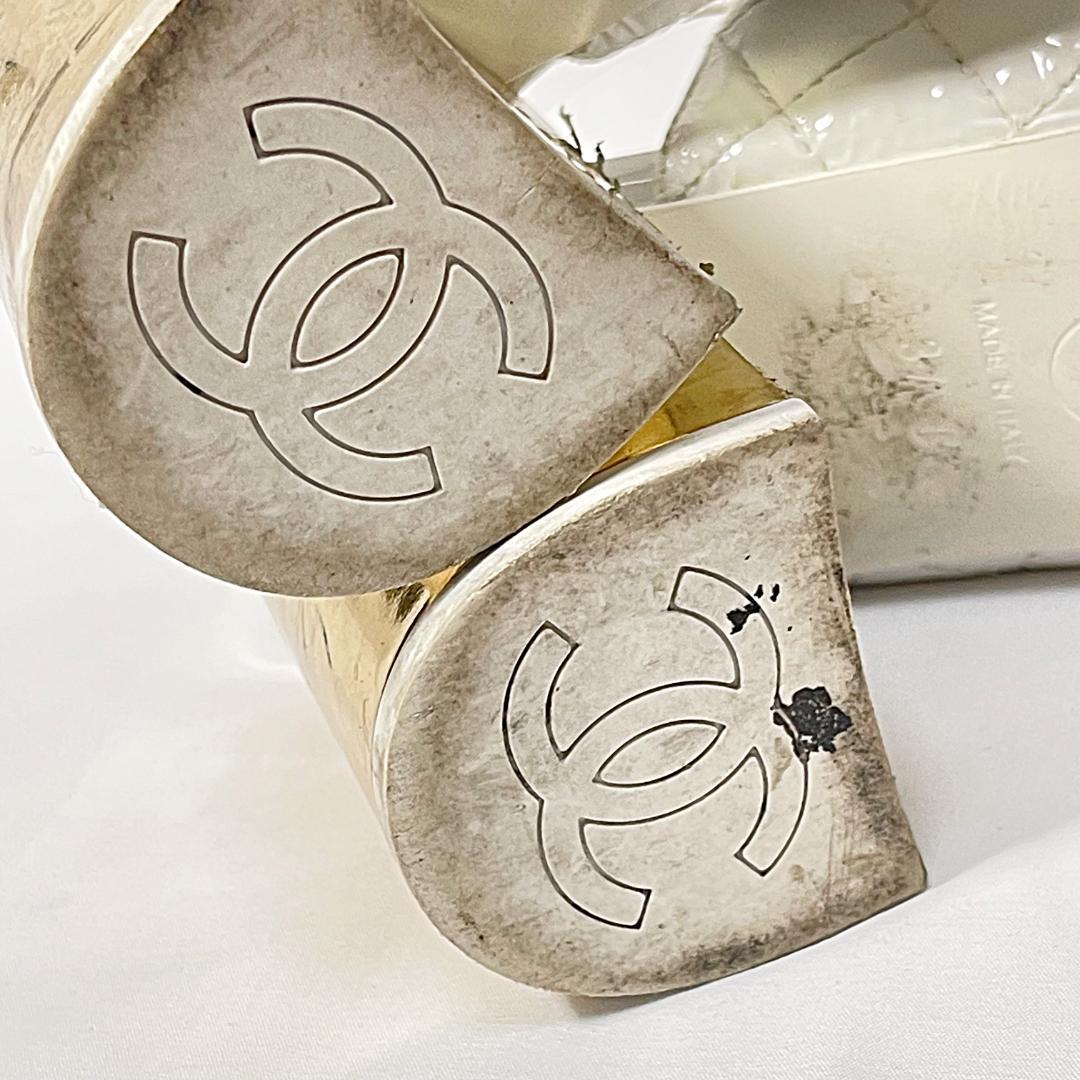 CHANEL シャネル パテント ココマーク サンダル ホワイト 37 1/2