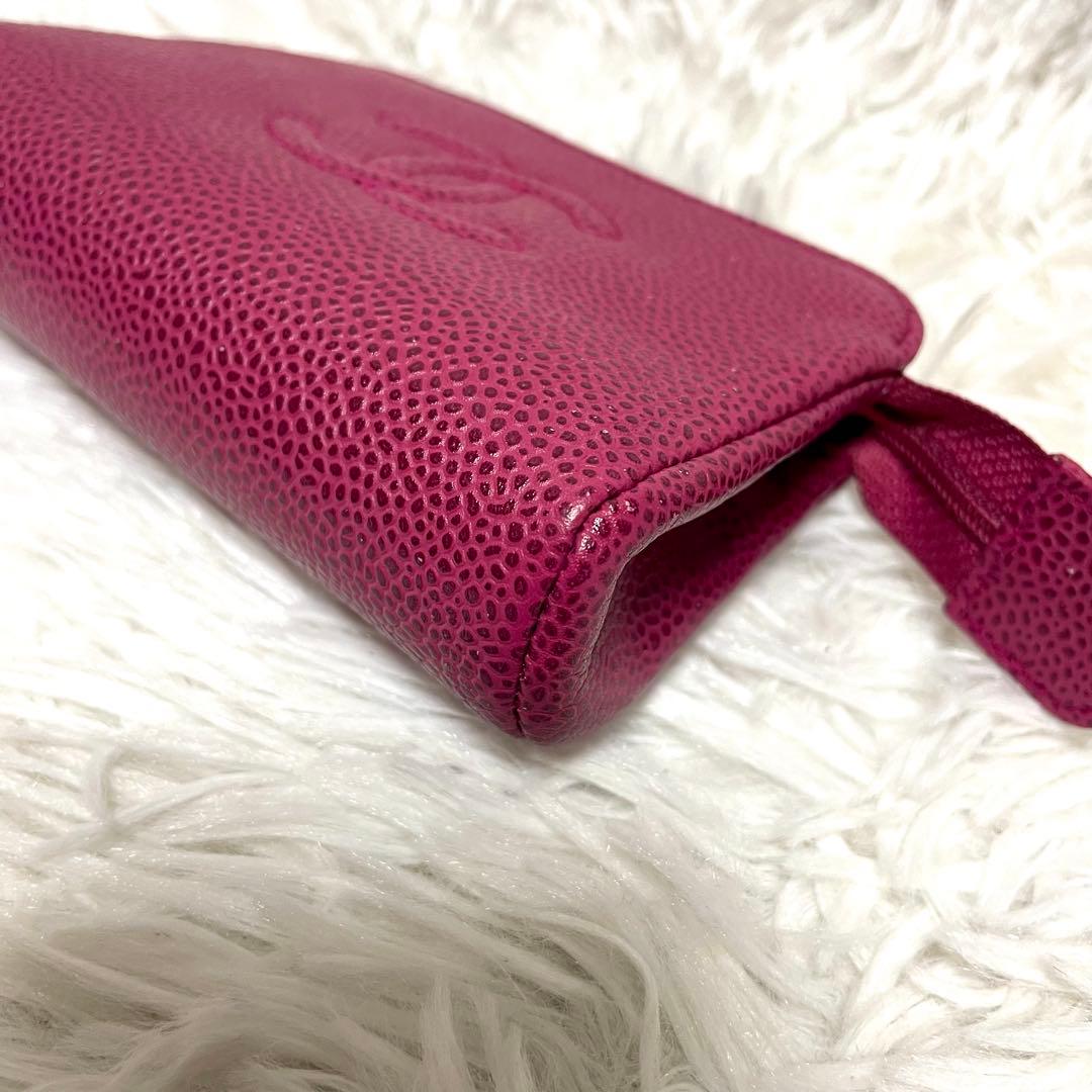 【極美品】シャネル キャビアスキン ポーチ ココマーク ゴールド金具 シリアル有