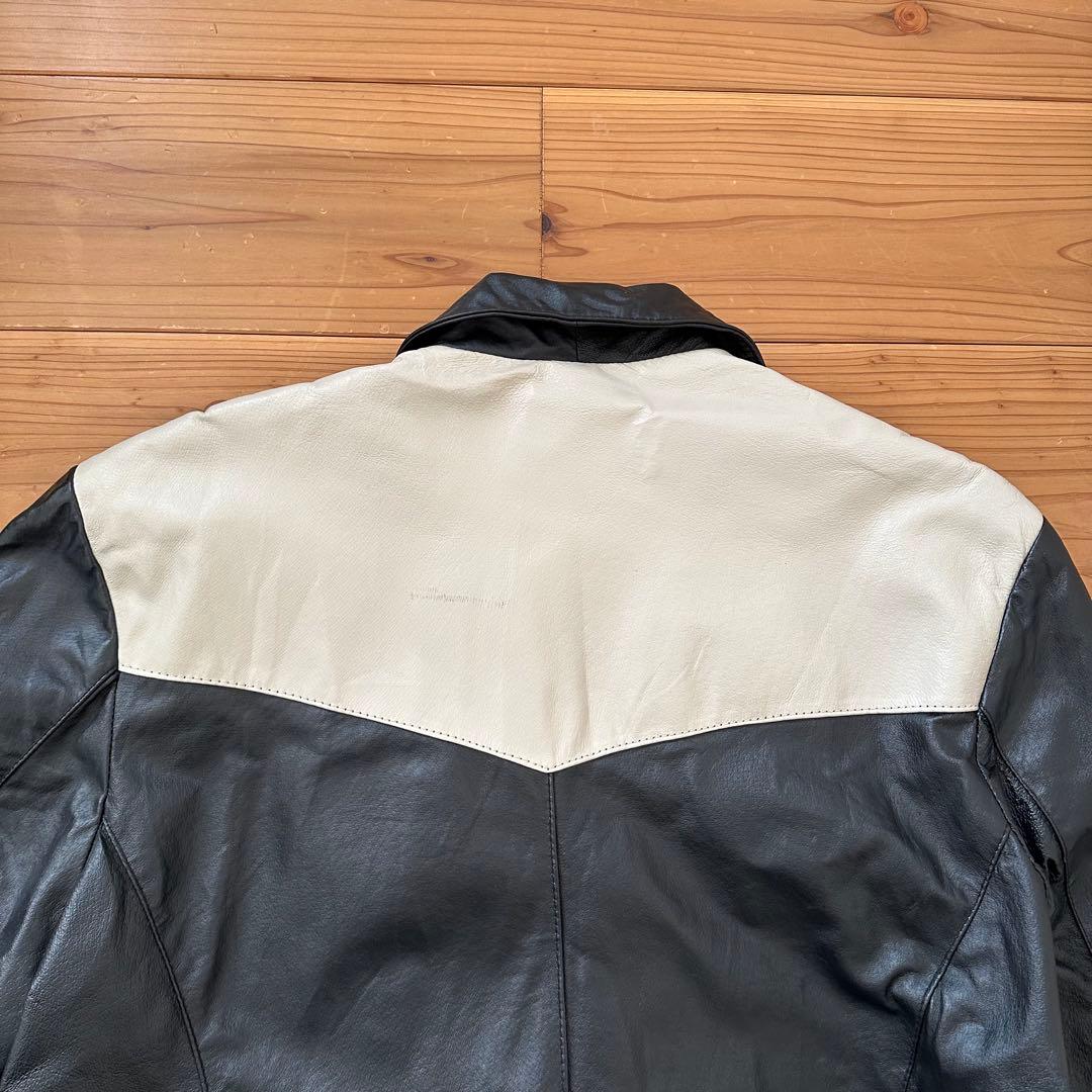 希少 90s~00s 2トーン 切り替え レザー スポーツジャケット カーコート