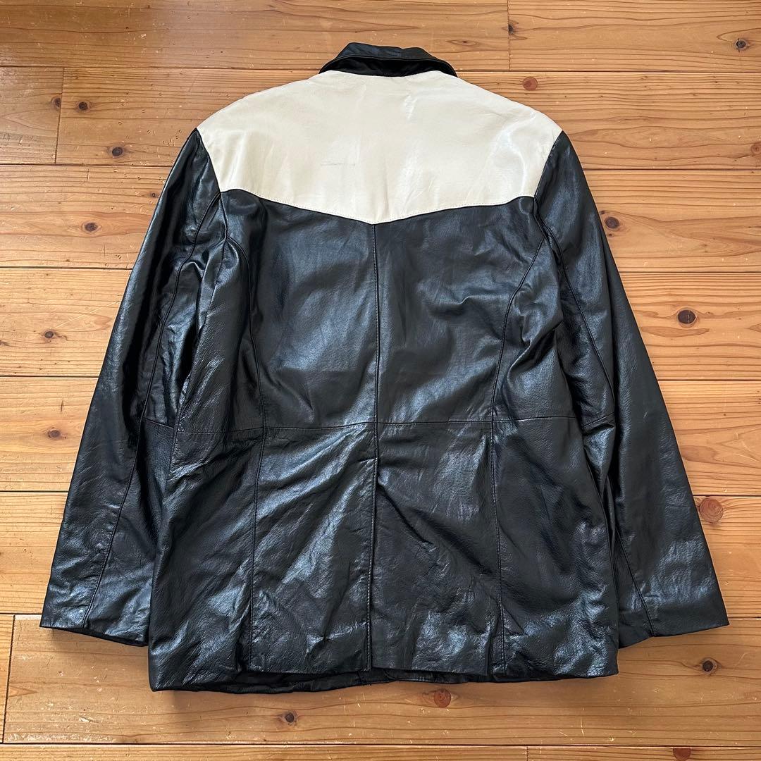 希少 90s~00s 2トーン 切り替え レザー スポーツジャケット カーコート