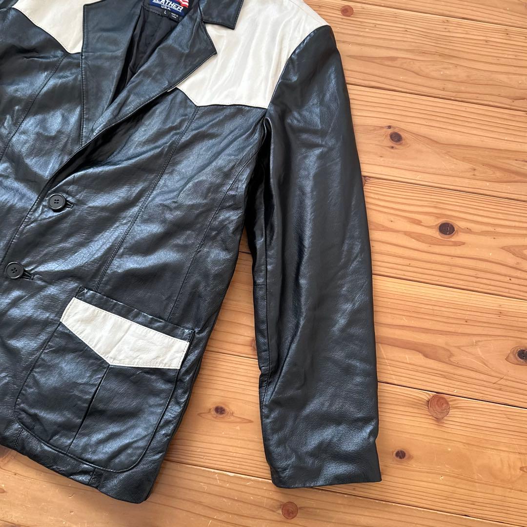 希少 90s~00s 2トーン 切り替え レザー スポーツジャケット カーコート
