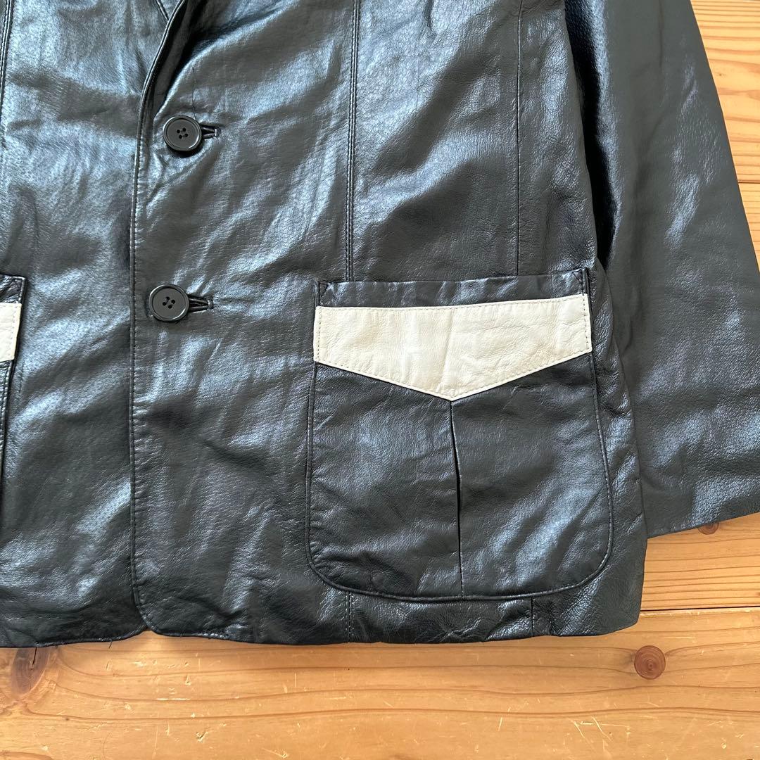 希少 90s~00s 2トーン 切り替え レザー スポーツジャケット カーコート