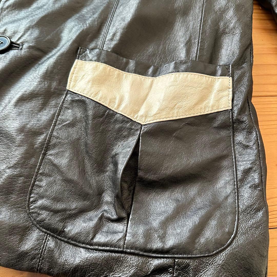 希少 90s~00s 2トーン 切り替え レザー スポーツジャケット カーコート