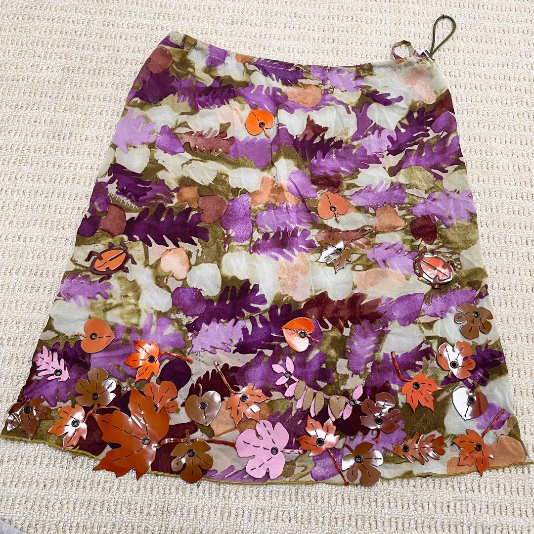 珍品❤️プラダ PRADA シルク 総柄 レザー ボタニカル 総柄