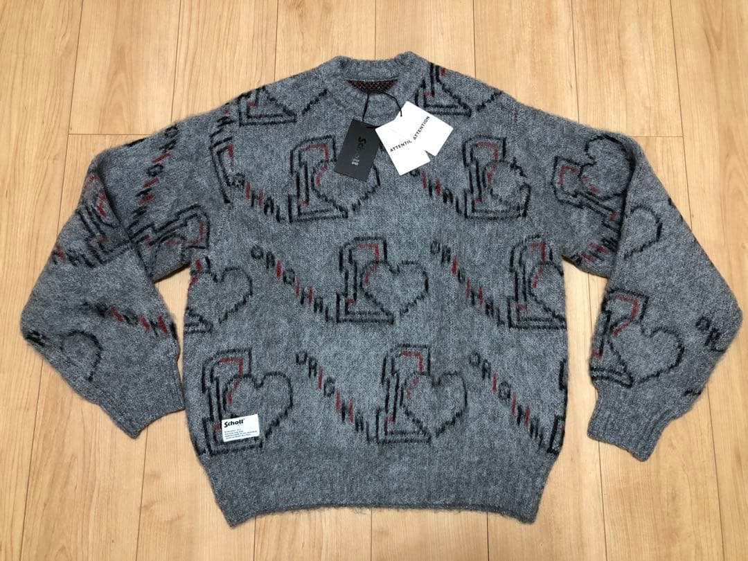 未使用タグ付！Schott（ショット）シャギーニット オリジナルハート／セーター