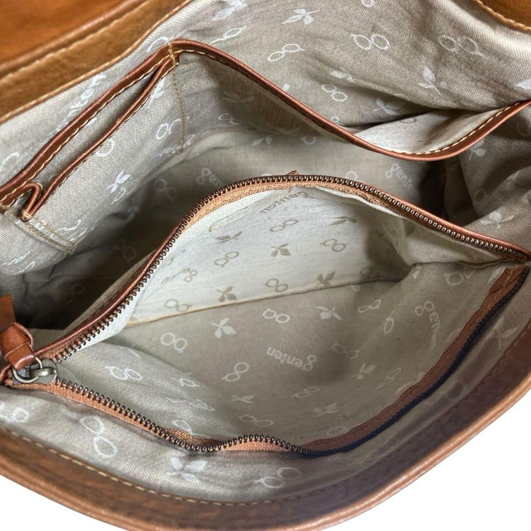 genten　ウールシープ本革　メッセンジャーバッグ　クロスボディ　飴色ブラウン