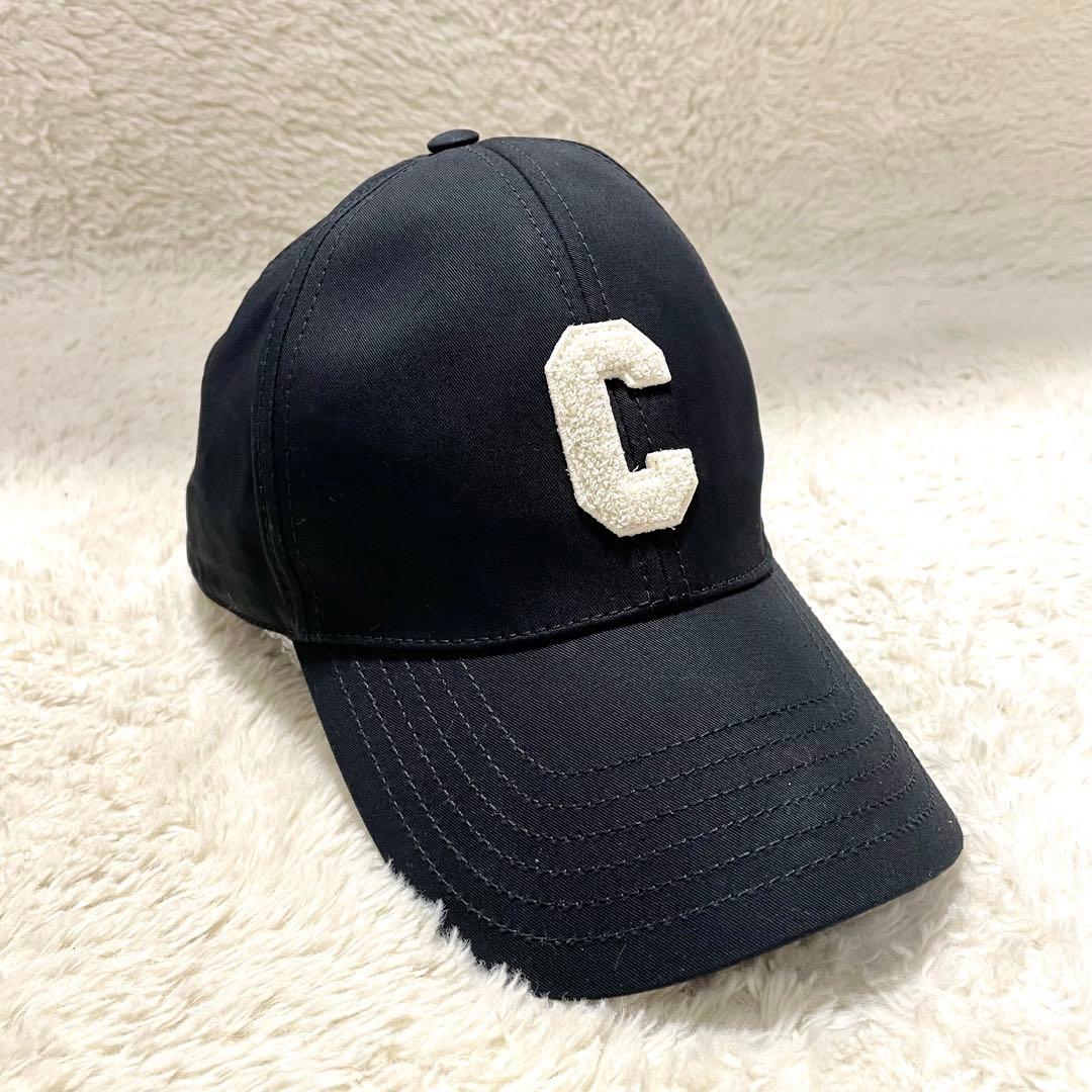 美品 CELINE セリーヌ Cイニシャルパッチ コットンベースボールキャップ