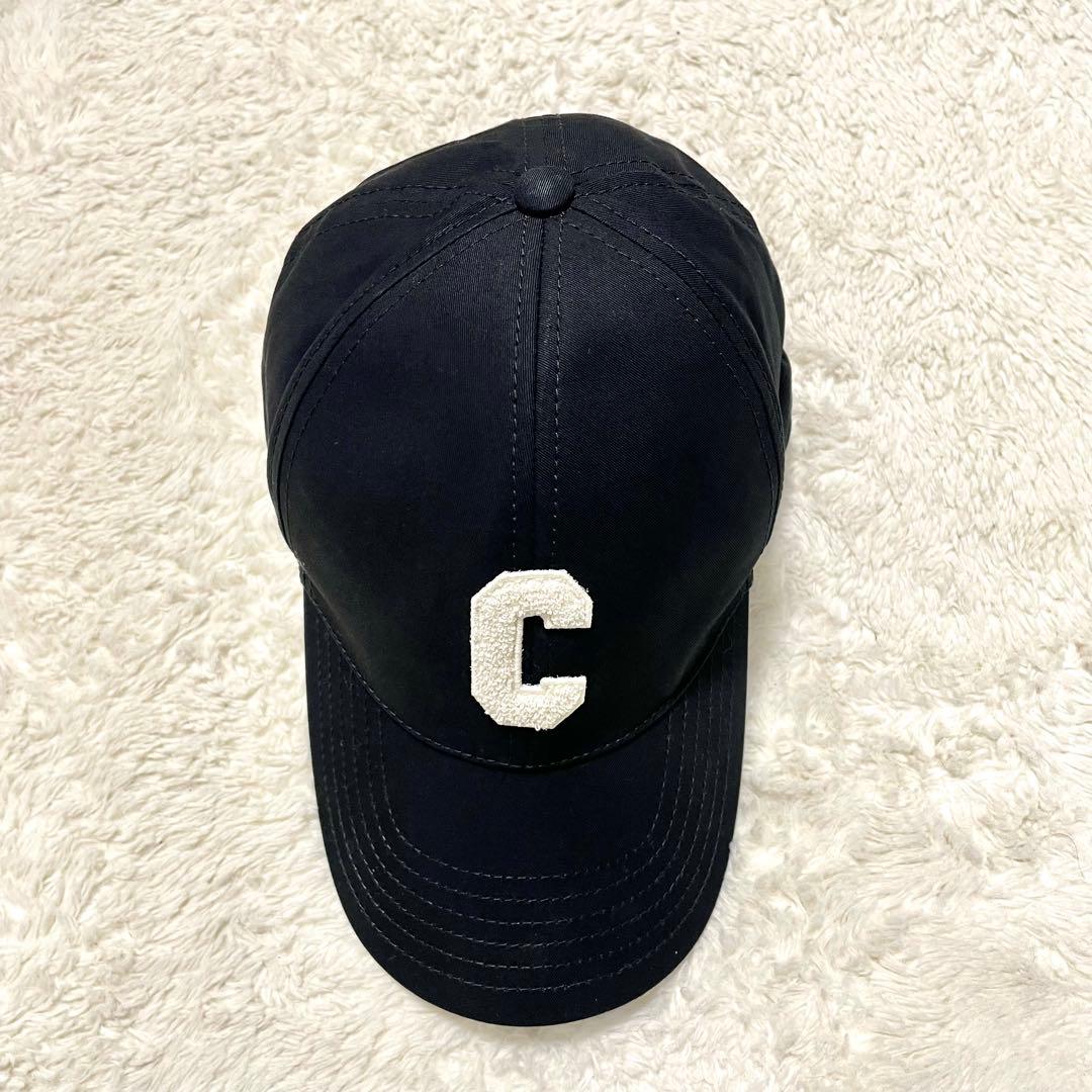 美品 CELINE セリーヌ Cイニシャルパッチ コットンベースボールキャップ