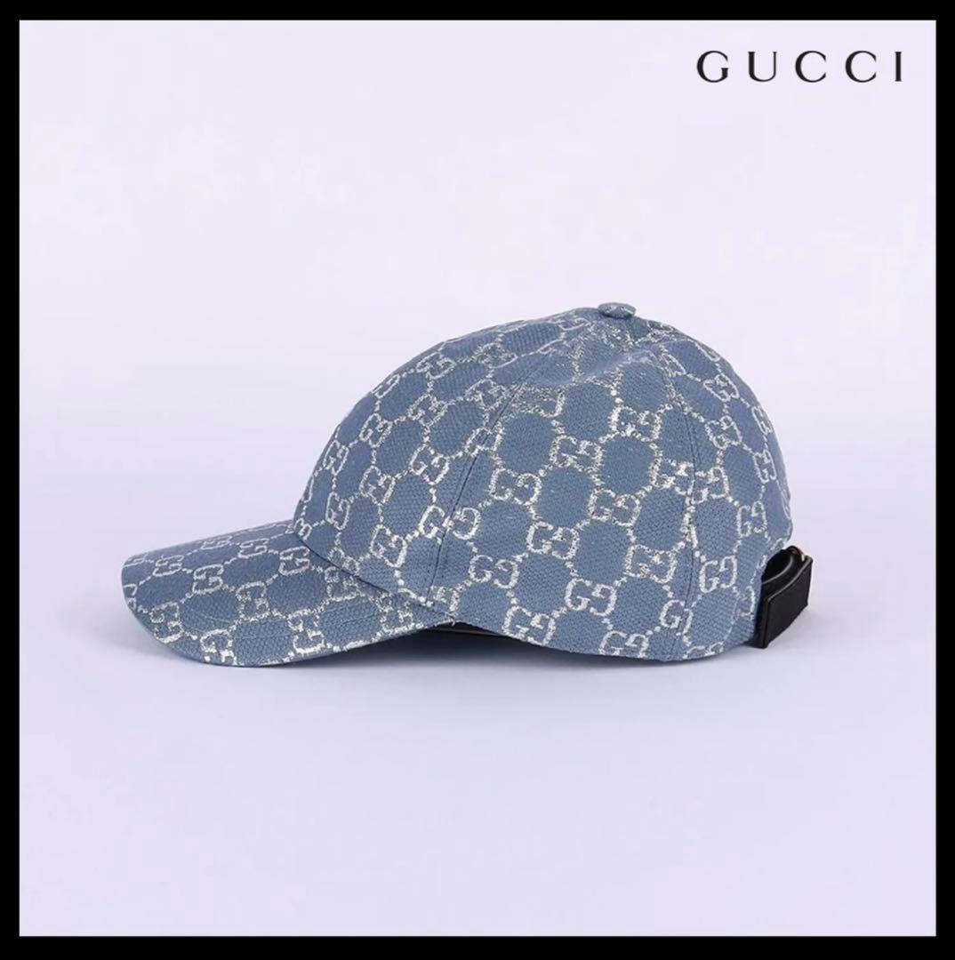 【美品】GUCCI ラメ GG柄 キャップ XL メンズ ユニセックス ブルー