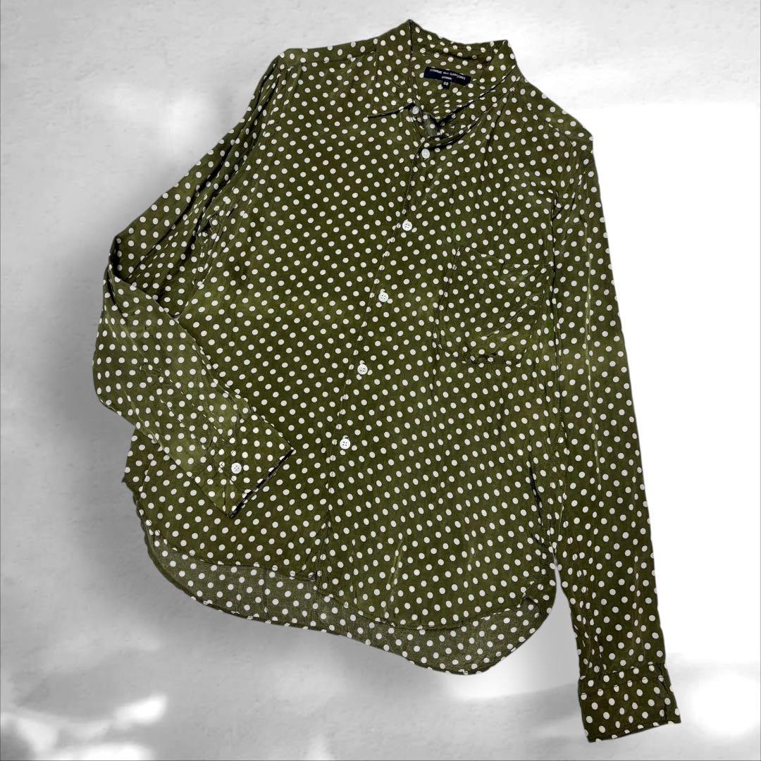 コムデギャルソンオム　ドット柄長袖シャツ キュプラ高級感　グリーンM（E1