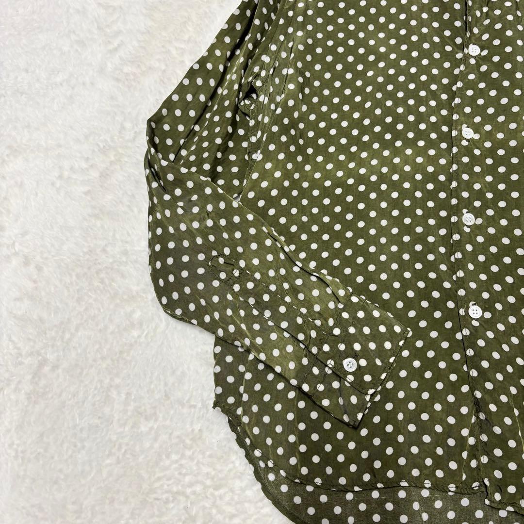 コムデギャルソンオム　ドット柄長袖シャツ キュプラ高級感　グリーンM（E1