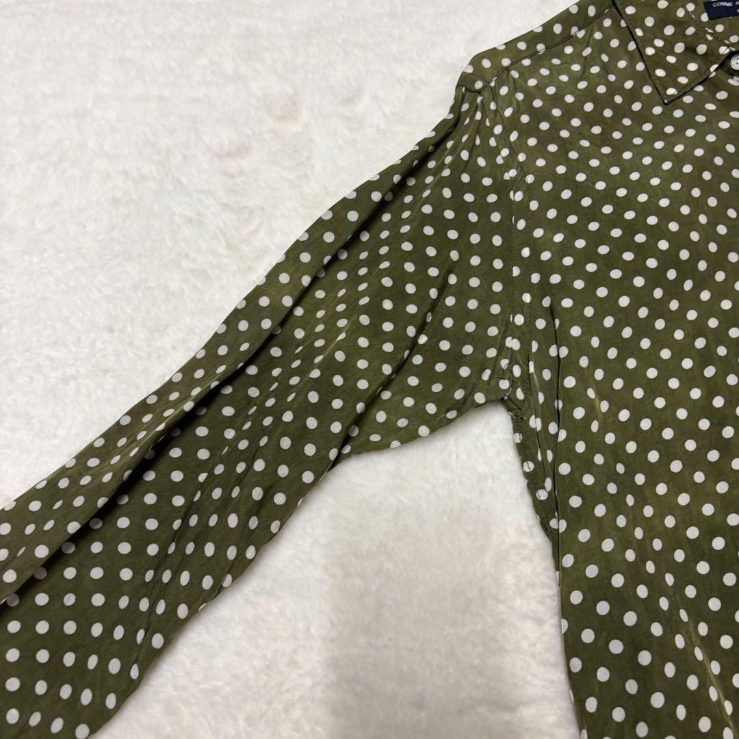 コムデギャルソンオム　ドット柄長袖シャツ キュプラ高級感　グリーンM（E1