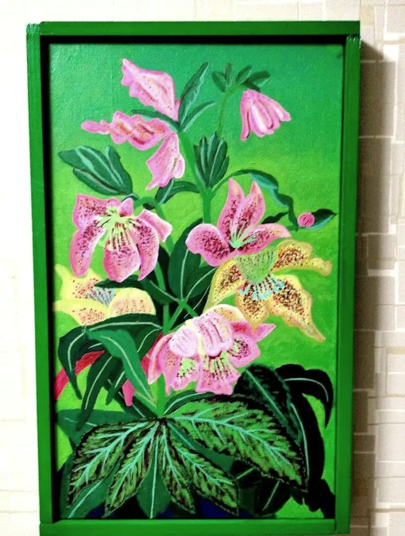 油彩画　クリスマスローズ　自作の額縁です。