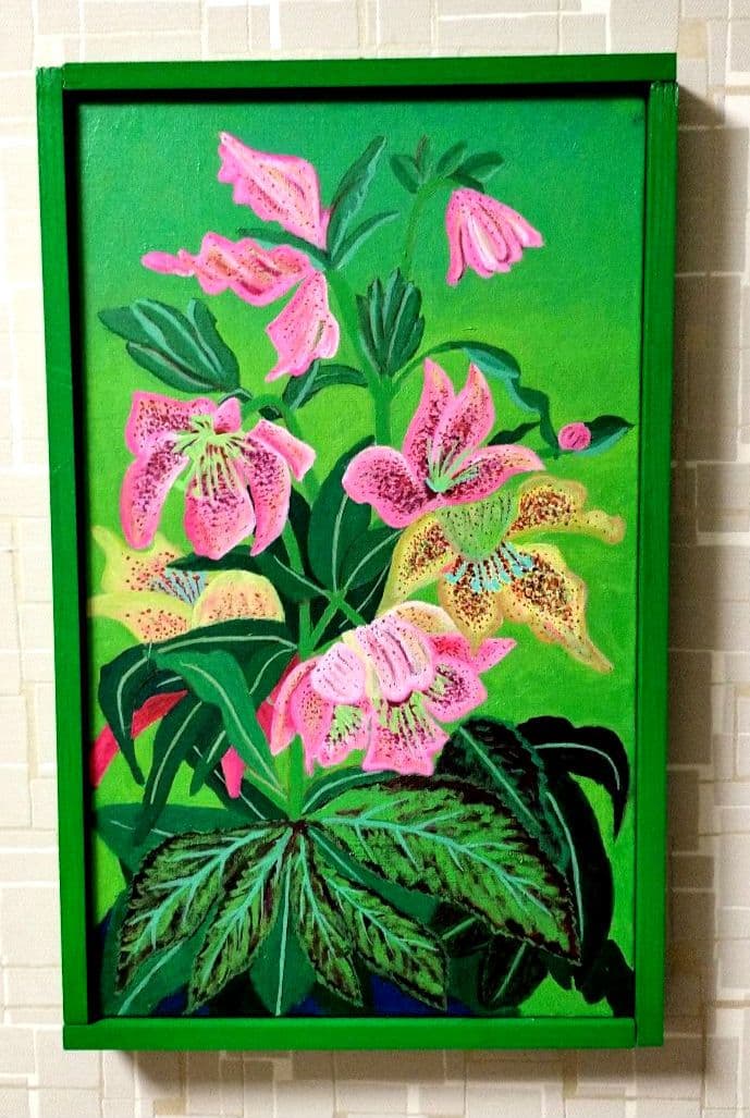 油彩画　クリスマスローズ　自作の額縁です。