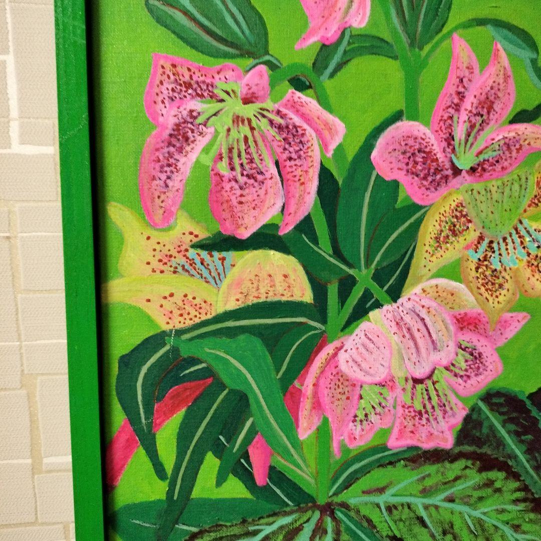 油彩画　クリスマスローズ　自作の額縁です。