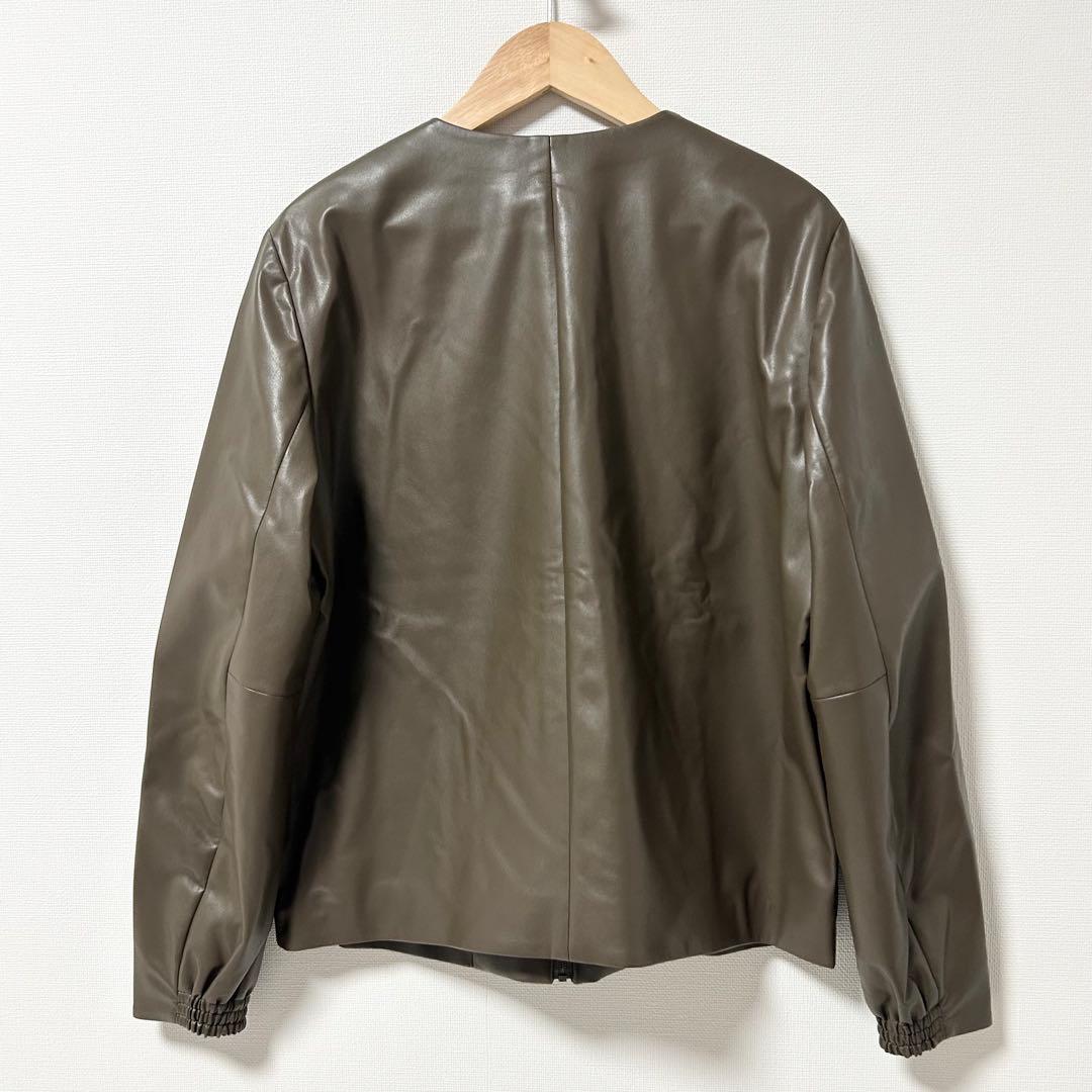 セオリーリュクス　ノーカラーレザージャケット　ブラウン　ベージュ　38